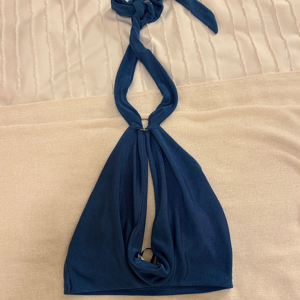 Blue Princess Polly Cowl Neck Halter Tie Top